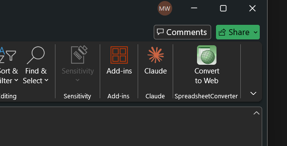 Convert to Web button in Excel