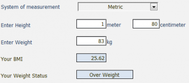 adding body mass index calculator into excel