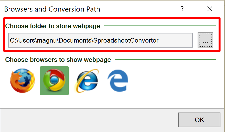 spreadsheet converter options browser and conversion path